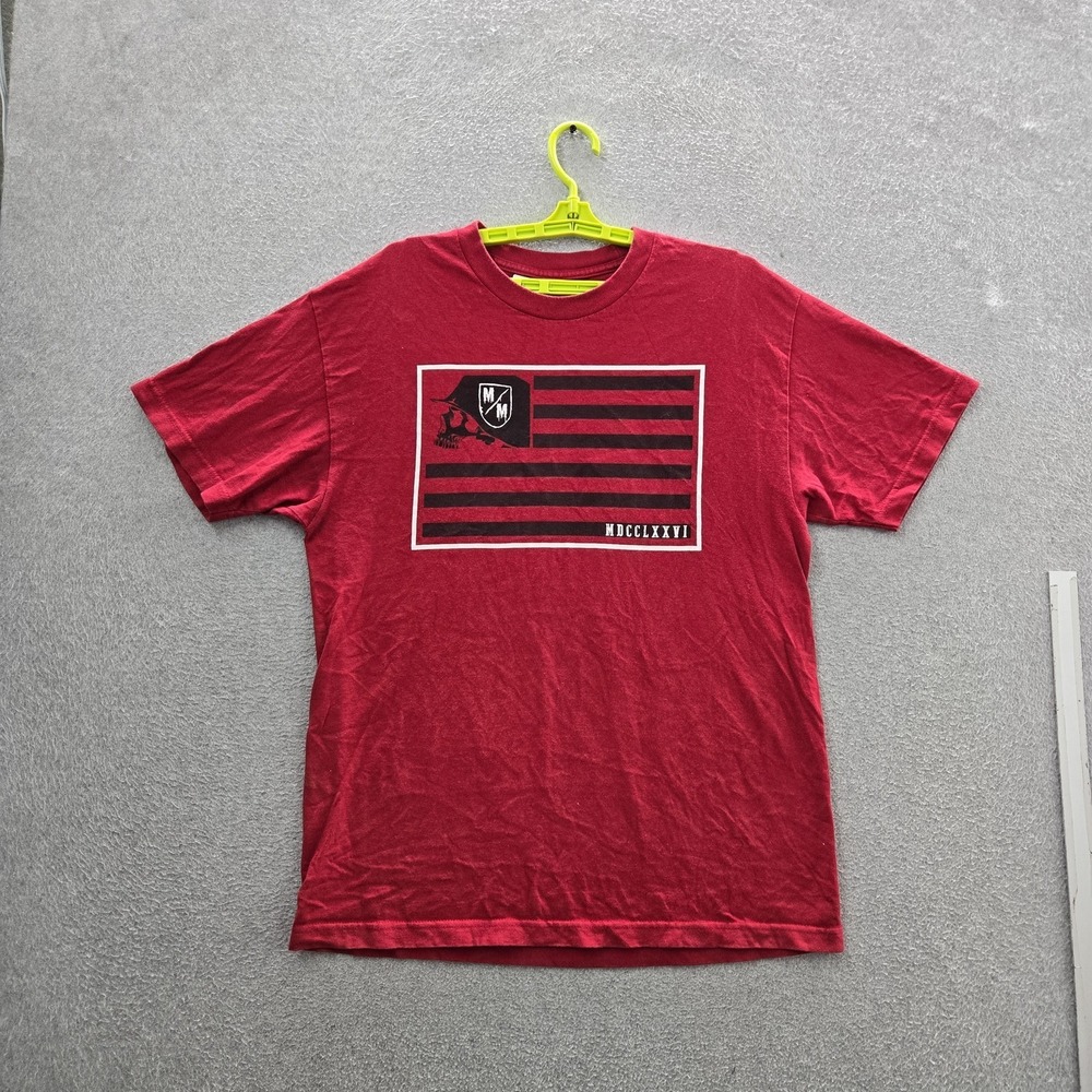Metal Mulisha Men Shirt LARGE Red Liberty or Death Flag Skull Logo Short Sleeve